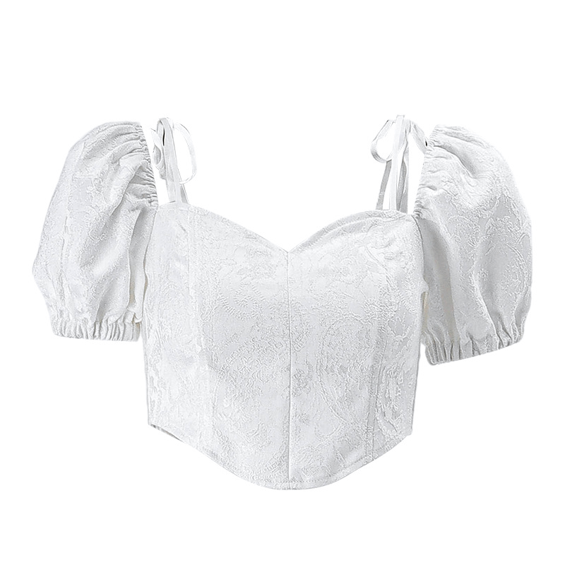 Summer Sexy French Style Square Collar Back Bow Puff Short Sleeve Top product image (5)