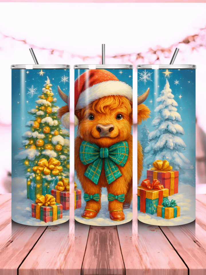 Highland Cow Christmas Tumbler Wrap PNG – 20oz Skinny Sublimation Design with Festive Highland Cow & Cozy Winter Holiday Theme – Perfect Christmas Gift – 300 DPI Instant Digital Download product image (1)