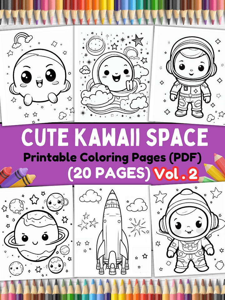 20 Cute Kawaii Space Coloring Pages#2 (PDF Coloring Pages) product image (1)