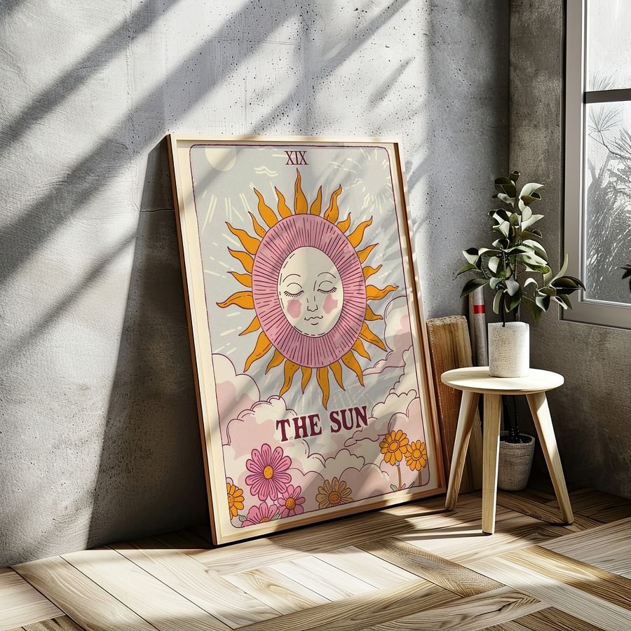 The Sun Tarot Card in Pastel Colors Retro Art Print product image (23)