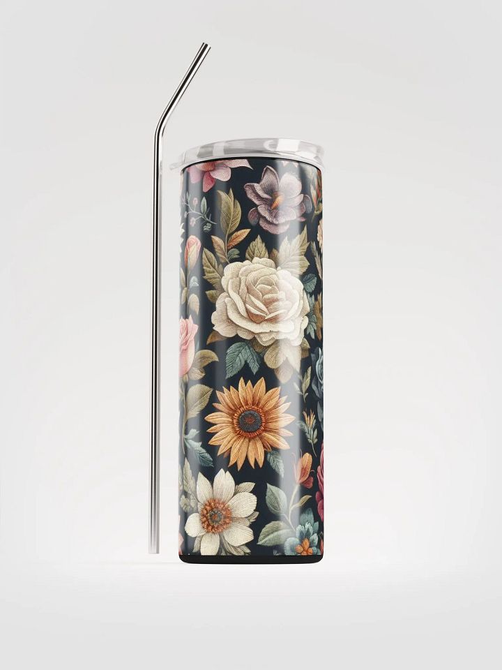 Floral Embroidered Stainless Steel Tumbler - Sustainable Elegance product image (1)