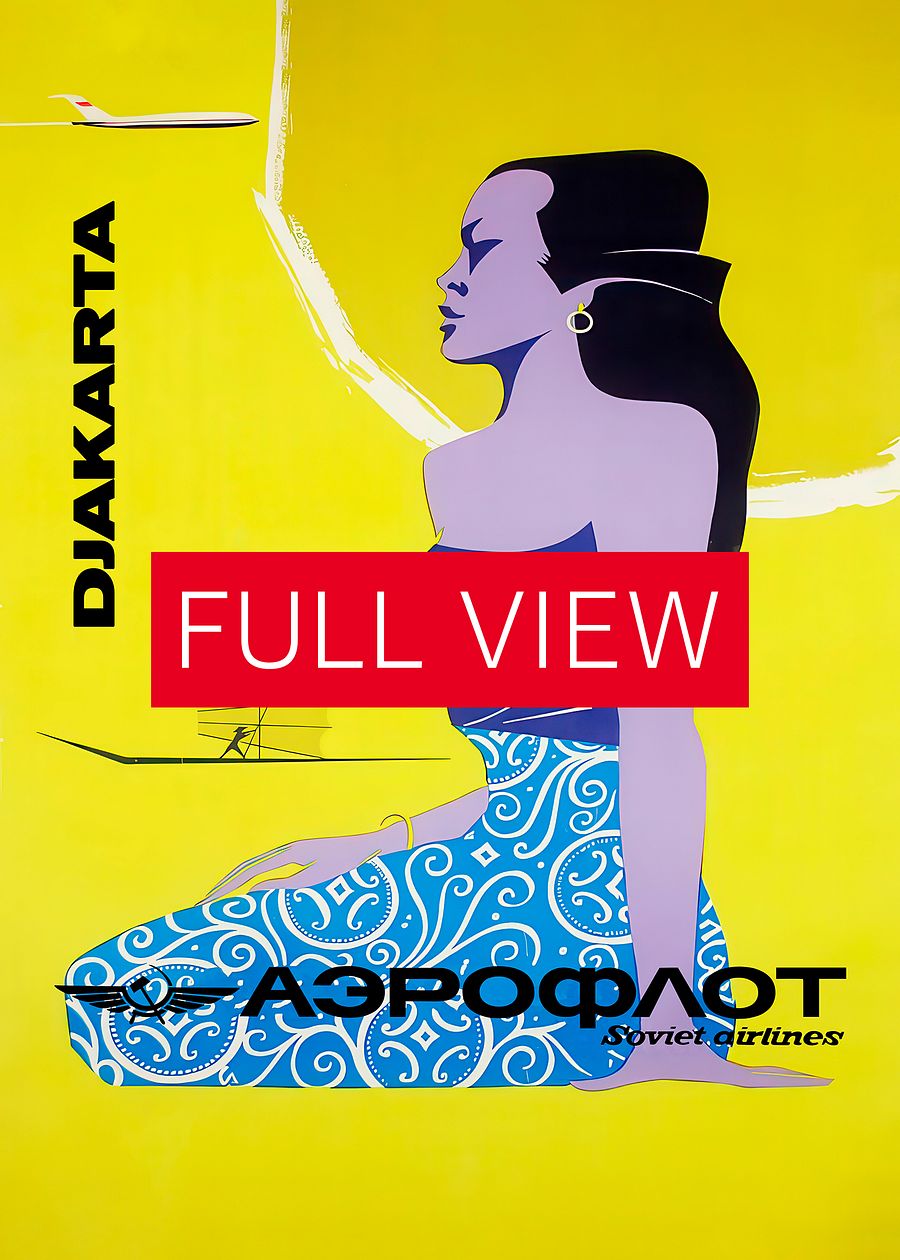 Soviet Aeroflot, USSR airlines 1970s: Jakarta, Indonesia — Soviet retro travel poster product image (3)