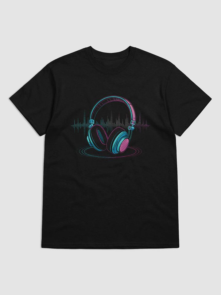 Pixelated Headphones T-Shirt with Glowing Sound Waves – A Fusion of Retro Gaming and Music Vibes product image (1)