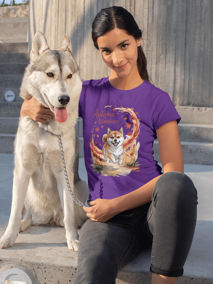 "Autumn Wanderer" Shiba Inu T-Shirt | Cute Fall Dog & Leaves Graphic Tee | Cozy Cottagecore Apparel product image (2)