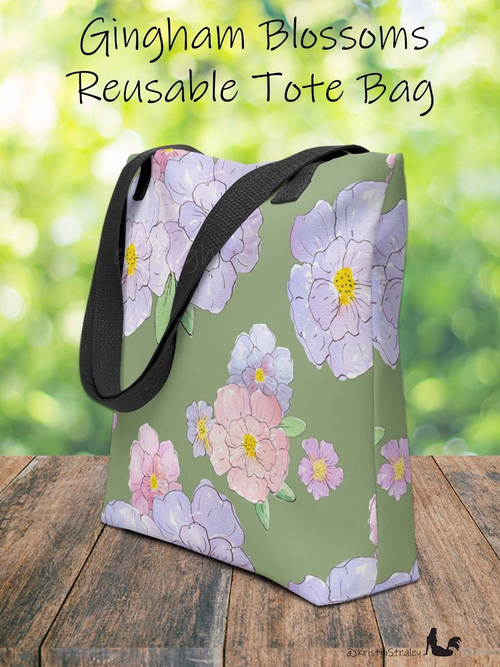 Gingham Blossoms - Large Lavender Flowers on Green product image (1)