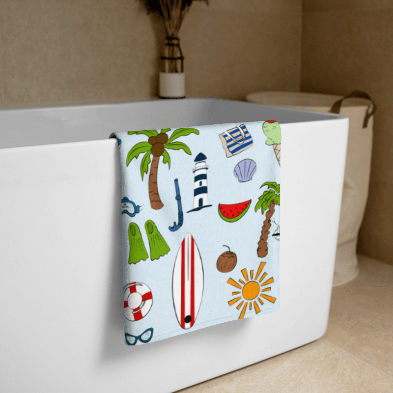 Welcome to Summer Beach Towel – Fun Illustrated Print, Soft Cotton Terry Back product image (2)