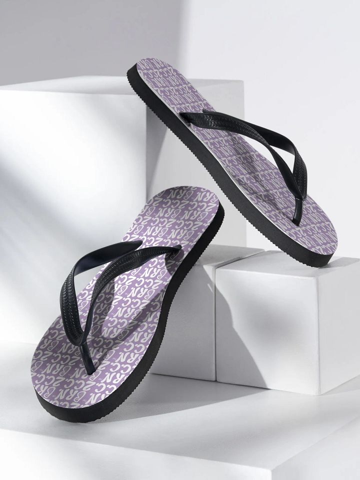 BOURNE to Flip Flop™ | Cape Cod Vibes for Your Soles | Mini BRN.2C.C. Logo Repeat Sandals | White Logo on East Side Lavender product image (2)