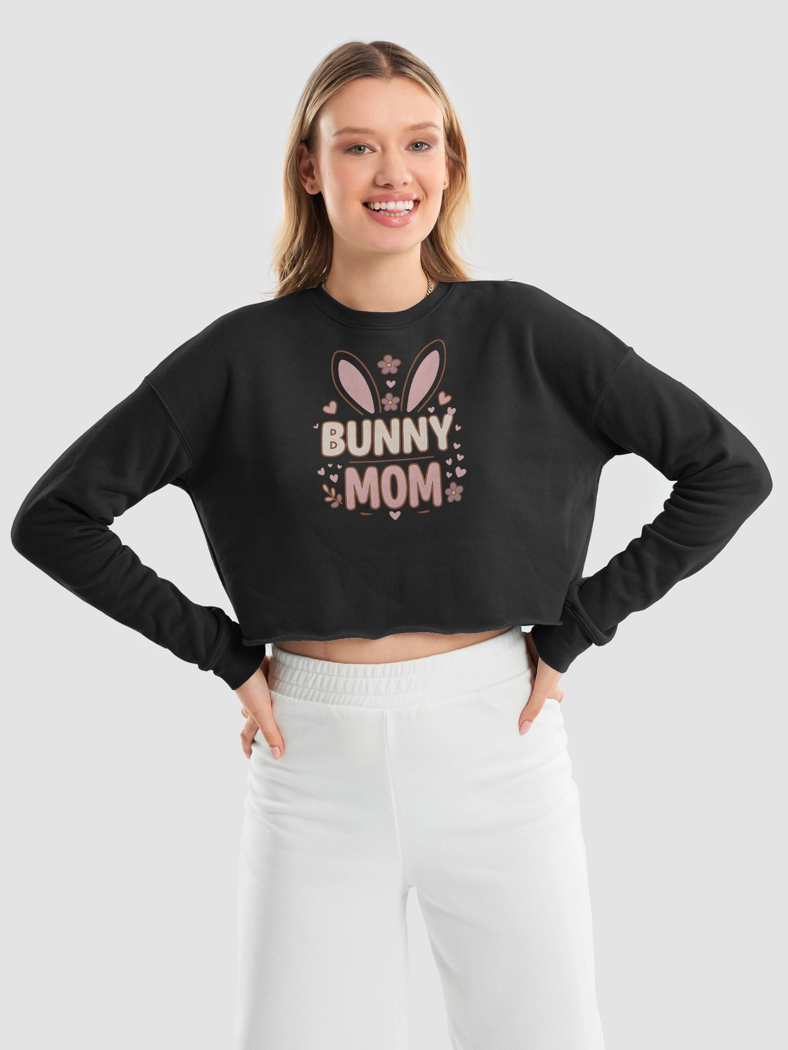 Bunny Mom Crop Top | Playful Bunny Ears & Flowers | Easter Animal Lover Gift product image (9)