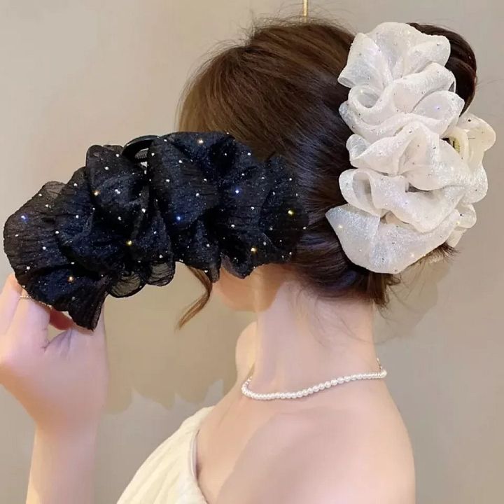 Double-Sided Mesh Silk Hairpin Plastic Hair Clip Shark Hair Clip Women Girls product image (1)