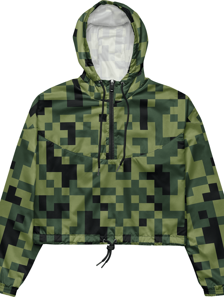 Military Green Camouflage Pixels Camo Pattern Women's Cropped Windbreaker product image (4)