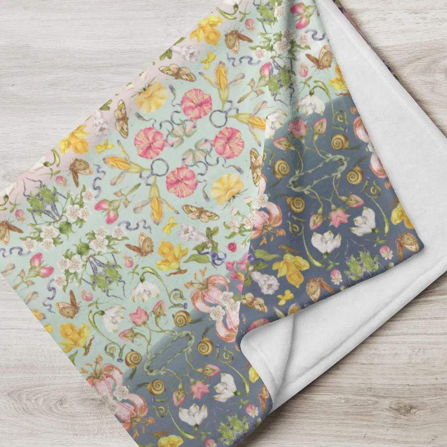 Exotic Blooming Floral Butterfly Pink/Mint Stripe Throw Blanket product image (6)