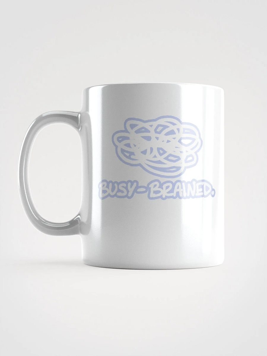 BUSY-BRAINED (lined design, #BDCAEF) glossy white mug product image (12)