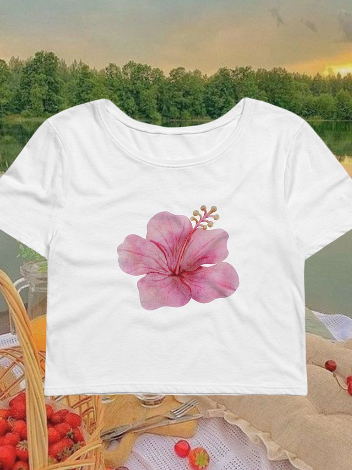 Pink Hibiscus Flower Baby Tee product image (1)
