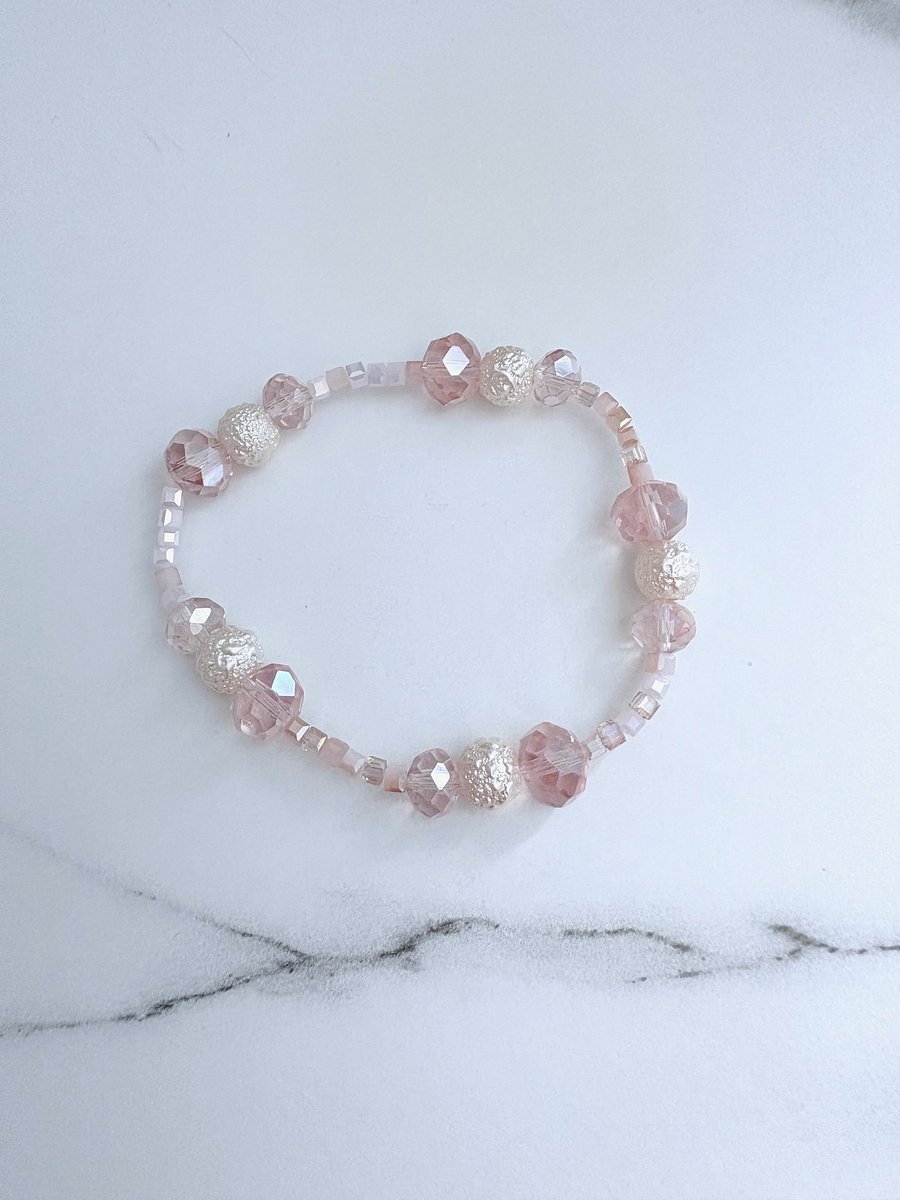 Blush Whisper | Faceted & Iridescent Bead Bracelet | Handmade 7" Coastal Charm | by Monique Faella Designs™ | MFD-00052 product image (1)