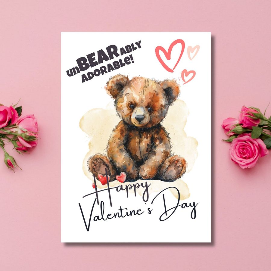 Teddy Bear Printable Valentine’s Card Unbearable Adorable product image (6)