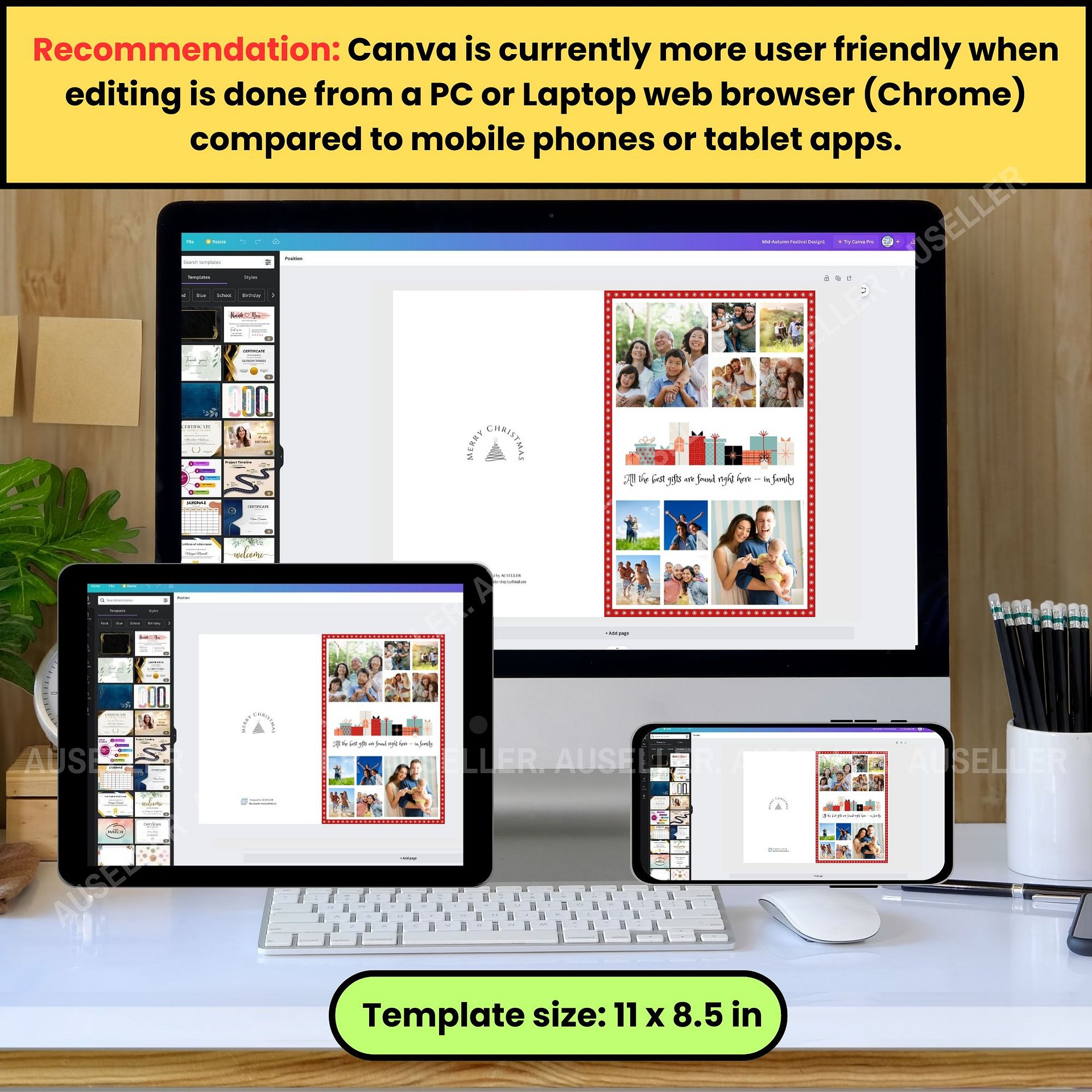 Christmas Photo Collage Card With Stars In Red Border Template product image (4)