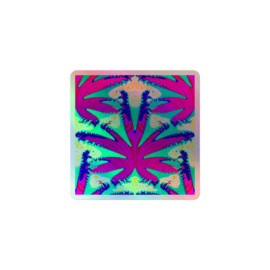 Weird Weed Leaf Holographic Sticker, Pink Blue Strange Stoner Clowny Cannabis Art product image (1)