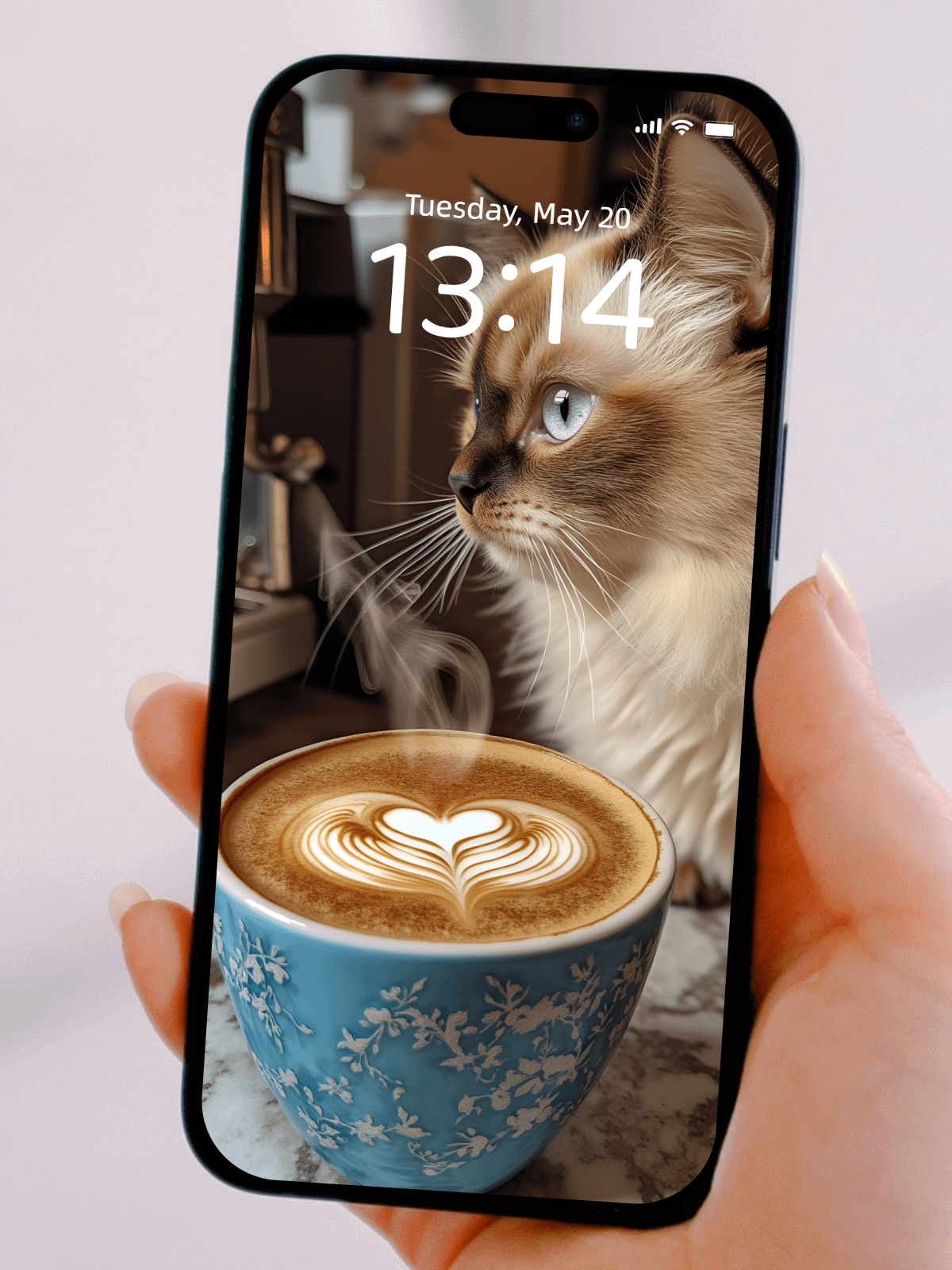 Luxury Café Style: Healing Cat and Coffee Latte Art Phone Wallpaper Set, 4K HD, Bring Warmth and Elegance to Your Phone Screen product image (3)