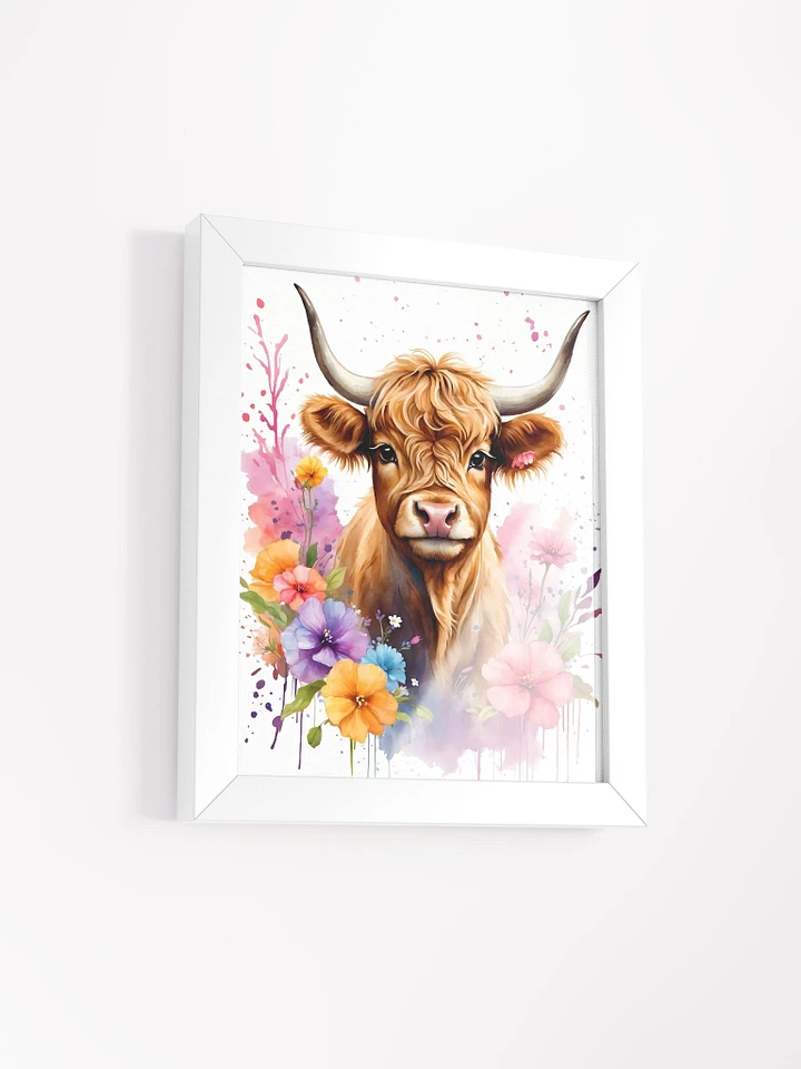 Highland Cow Wall Art Painting Framed Matte Poster : Highland Cow With Flowers product image (25)