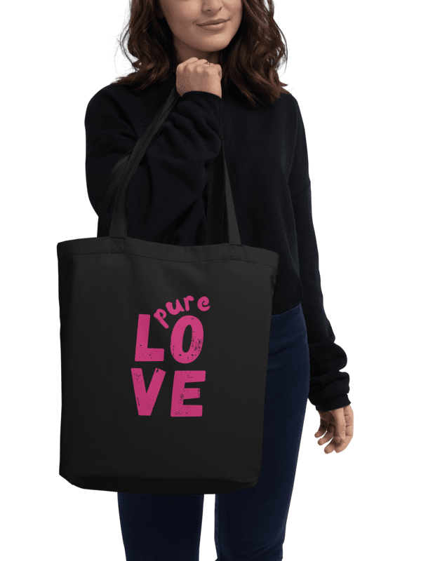 Pure pink LOVE on black organic Tote Bag product image (1)