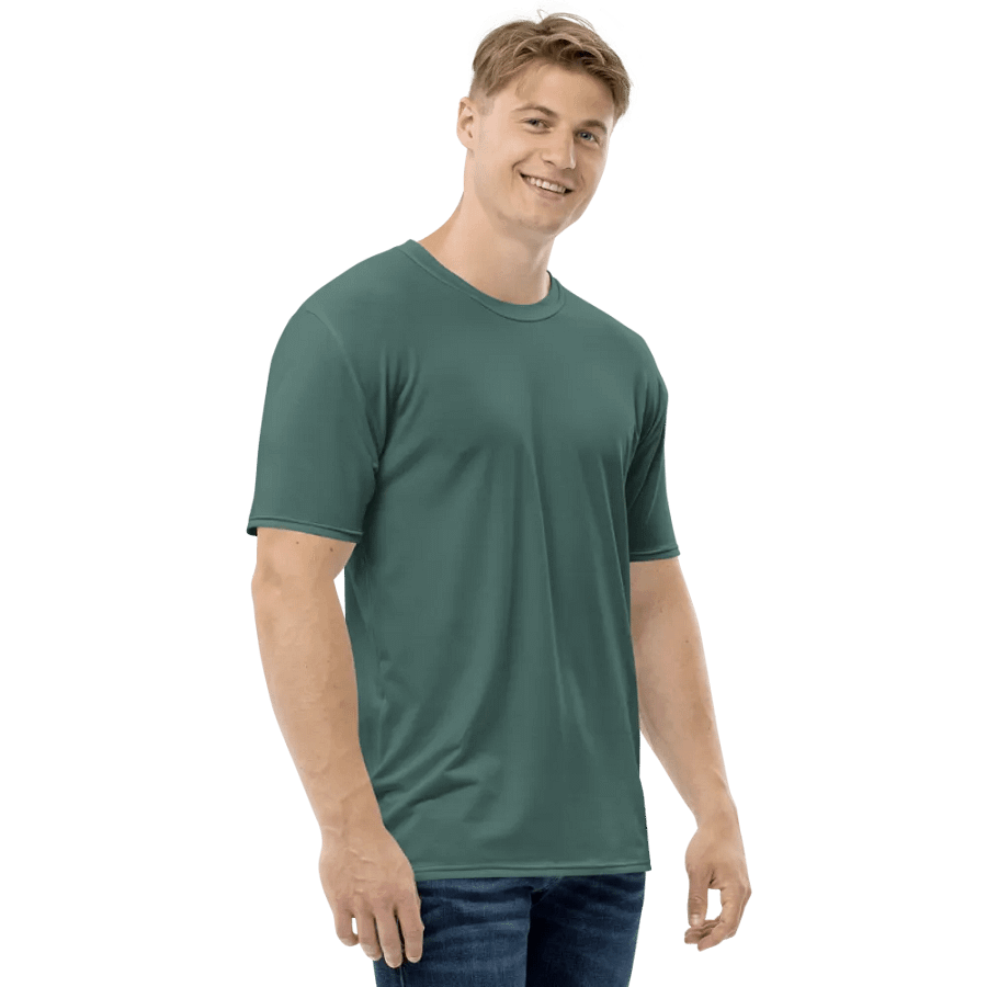 Plain Medium Dark Green Soft Summer Men's Crewneck Polyester Heavyweight Premium T-Shirt by Treasure Pie product image (6)