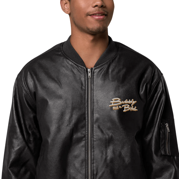 Bubbly and a B (tan shadow design) faux leather bomber jacket product image (1)