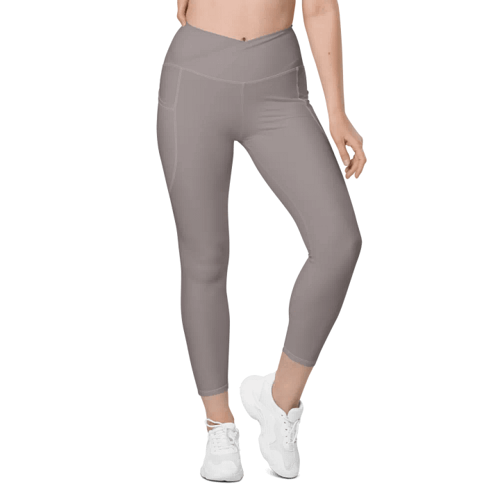 Plain Brownish Gray Light Summer Women's High Waisted Premium Crossover Leggings with Pockets by Treasure Pie product image (2)