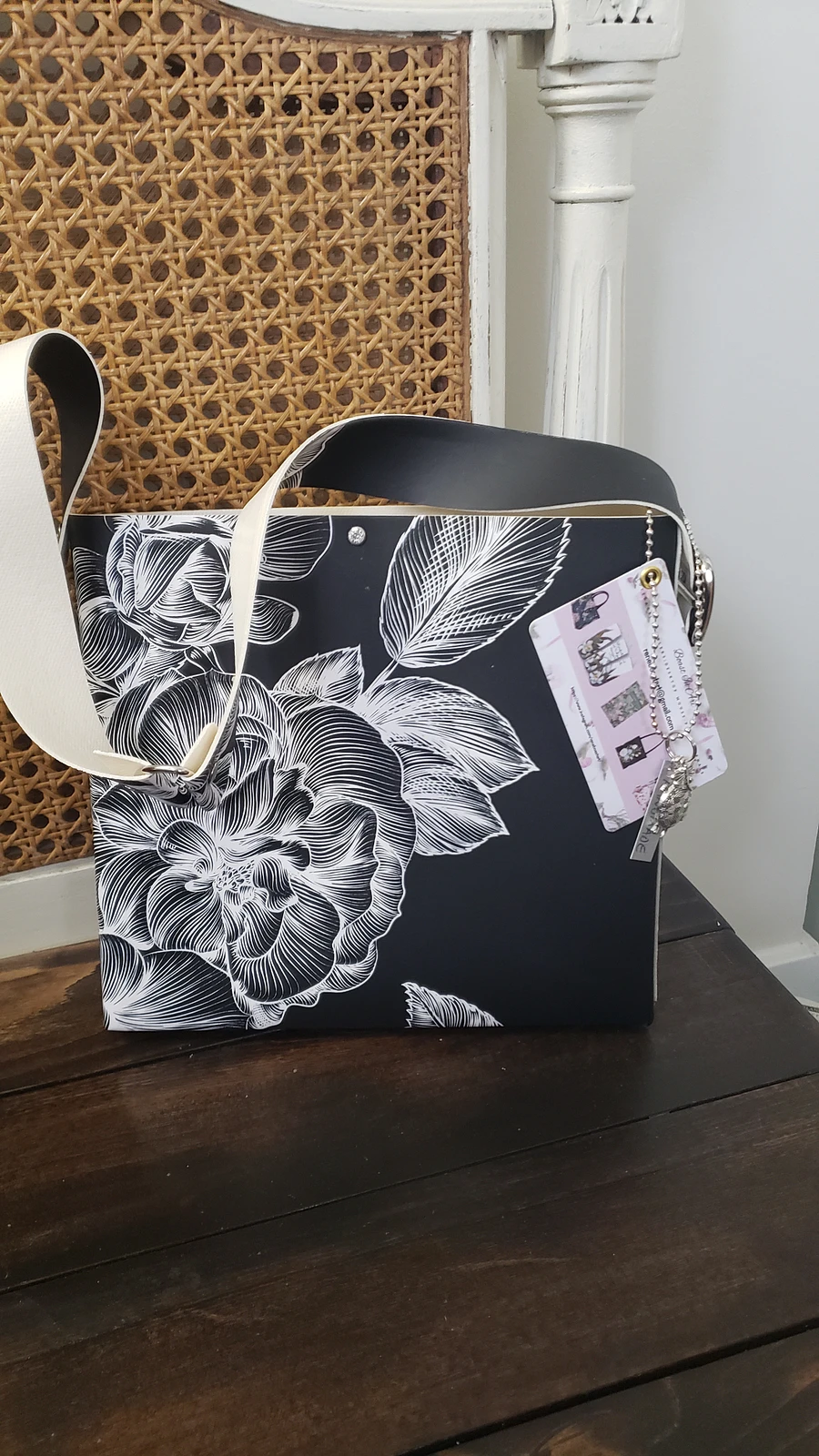 Shabby Chic Black Flora Gift Bag Handmade product image (3)