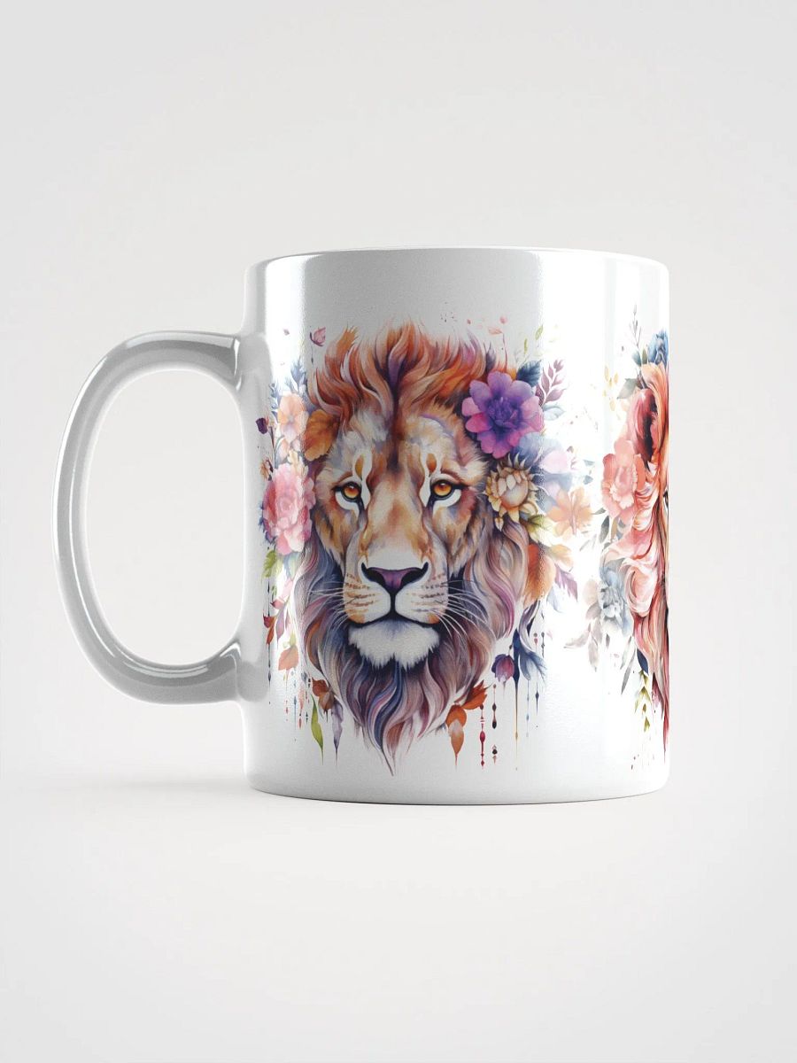 Floral Lion Heads White Glossy Mug product image (6)