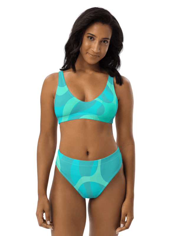 Abstract Water Print Turquoise High-Waisted Bikini product image (3)