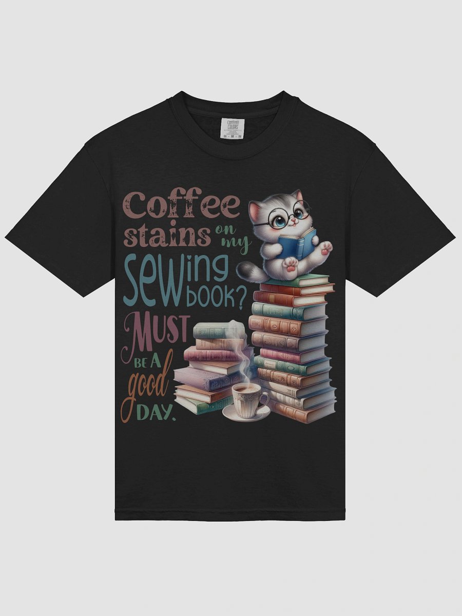 Coffee Stains Cozy Cat and Sewing Books T-Shirt product image (4)