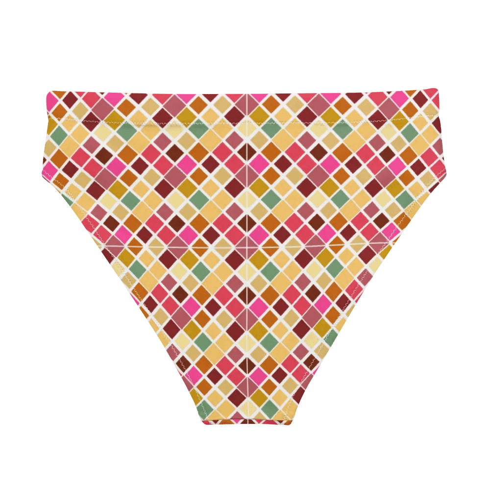 Colorful Square Pattern Design High Waist Bikini Bottom - V5 product image (2)