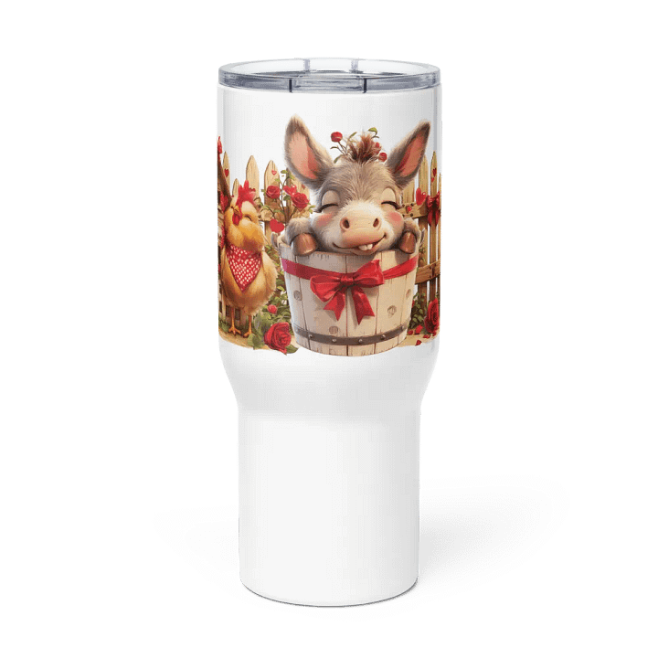 Whimsical Valentine Donkey and Hen Travel Mug product image (1)