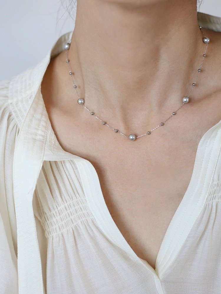 glass Silver pearl Necklace | 18K Gold Plated product image (7)