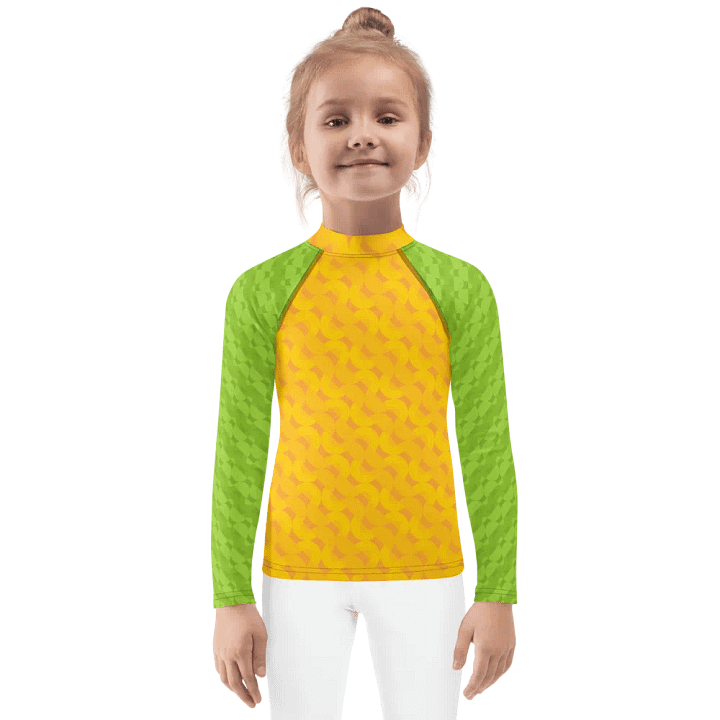 Monochrome Geometric Lime Green and Yellow Rash Guard For Kids product image (1)