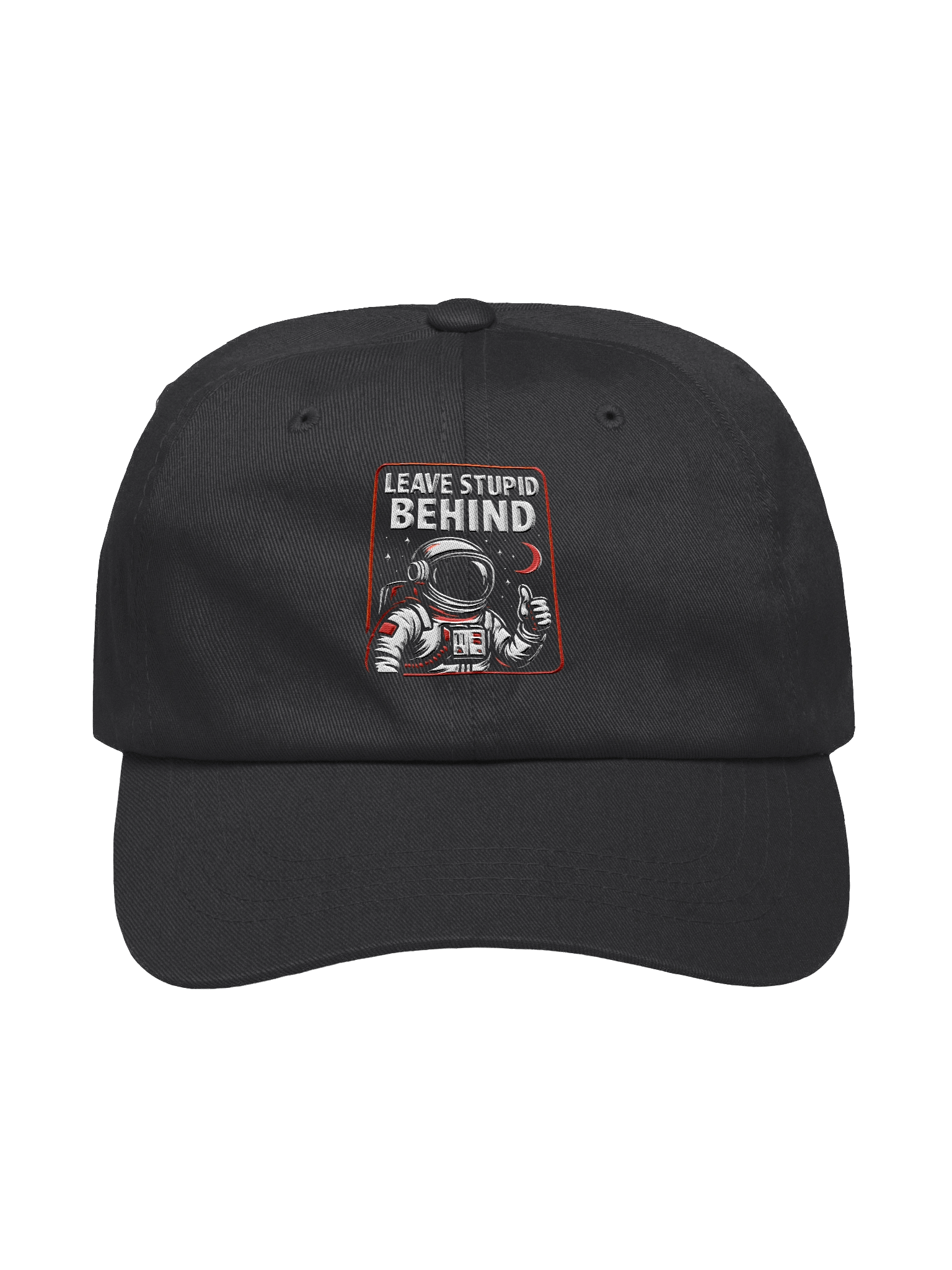 "Leave Stupid Behind" Hat – Retro Astronaut Graphic Embroidered Hat | Funny Sarcastic Space Humor Hat product image (4)