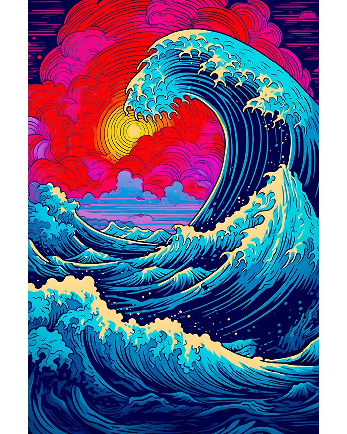 Vibrant Surge: A Modern Take on The Great Wave Aquatic Nautical Illustration Matte Poster product image (1)