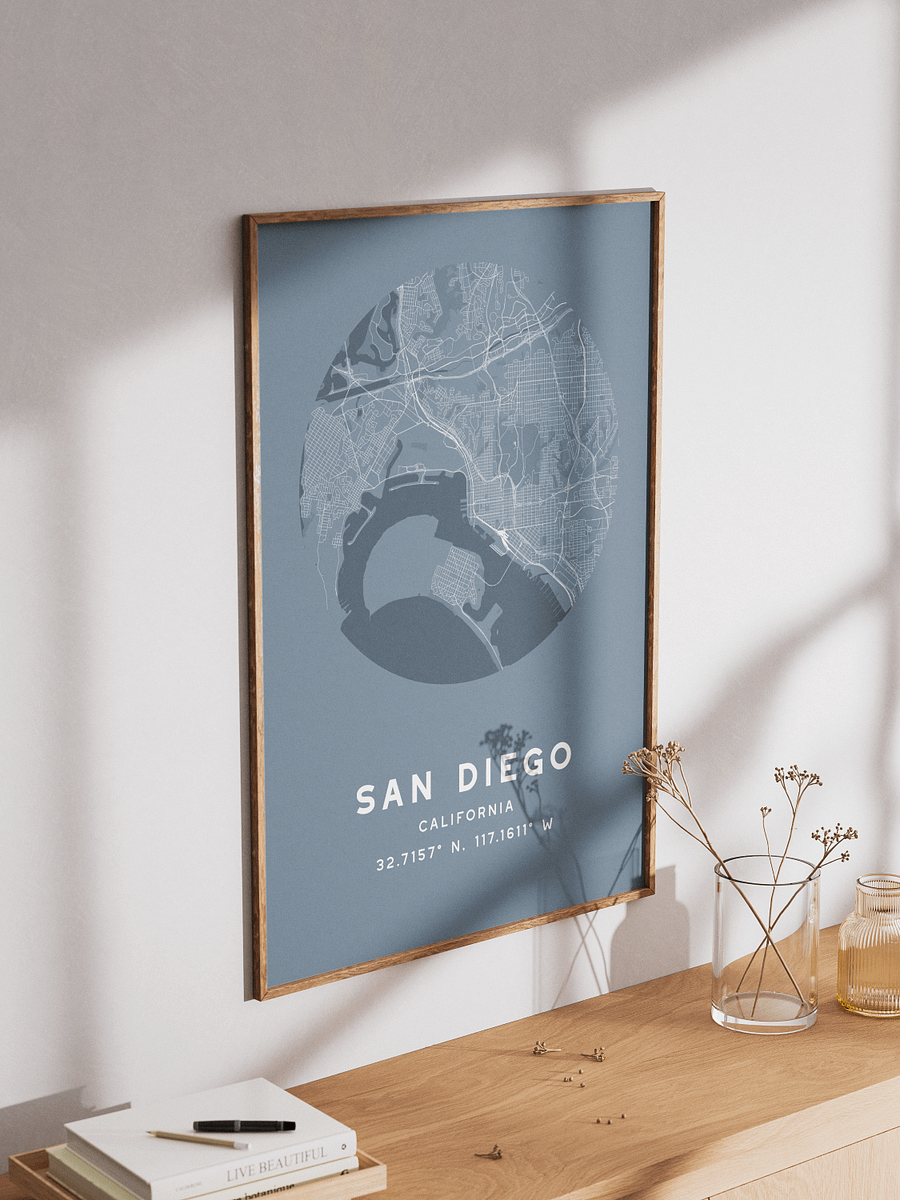San Diego Street Map Poster – Blue Minimalist Circular City Art product image (3)