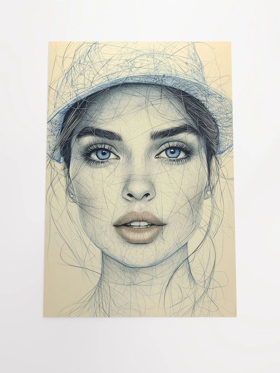 Blue Muse: Minimalist Portrait Art Print with Vintage Elegance product image (1)