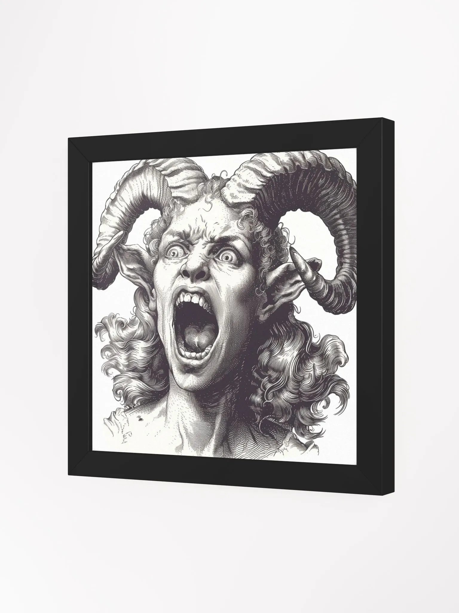 Black and White Drawing of a Horned Satyr Framed Wall Art product image (12)