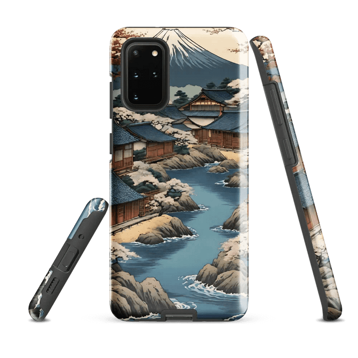 Tough Phone Case for Samsung® - Japanese Village in Shades of Blue and Brown product image (5)