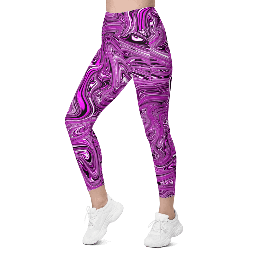 Leggings with Pockets - Purple and White Fluid Swirls product image (3)