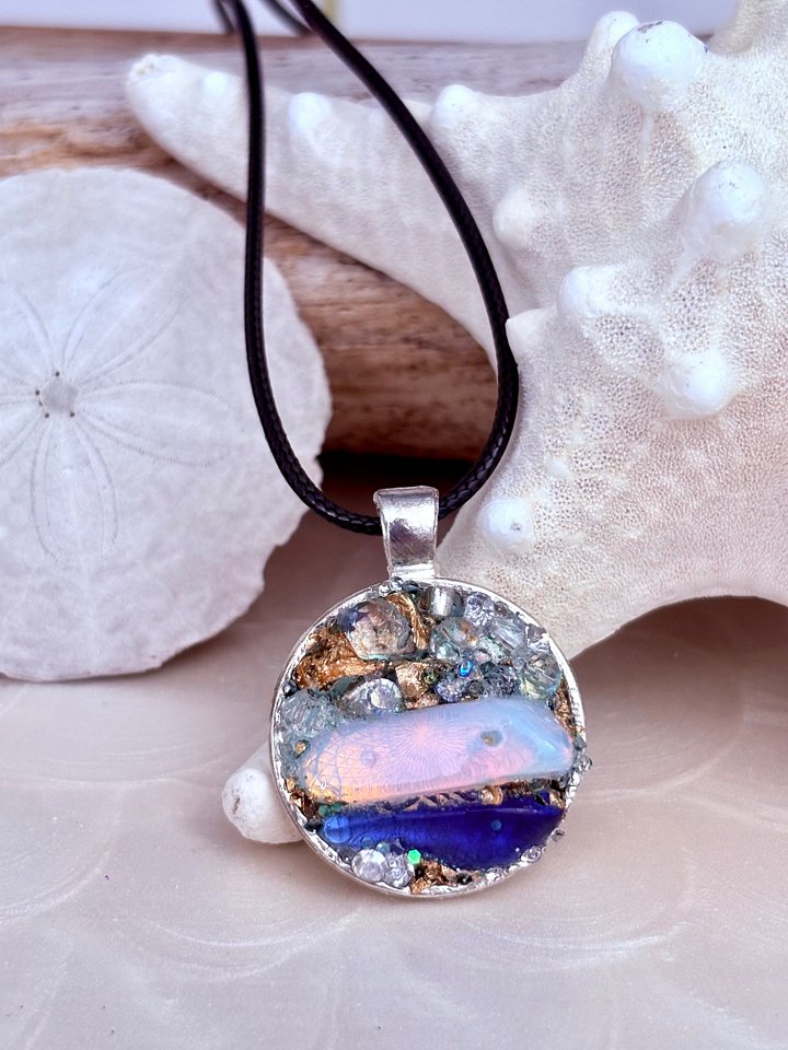 Mixed Metal Horizon Sea Glass Pendant Necklace | Handmade Bead & Sea Glass Art | Coastal Charm Jewelry by Monique Faella Designs™ | MFD-00226 product image (1)