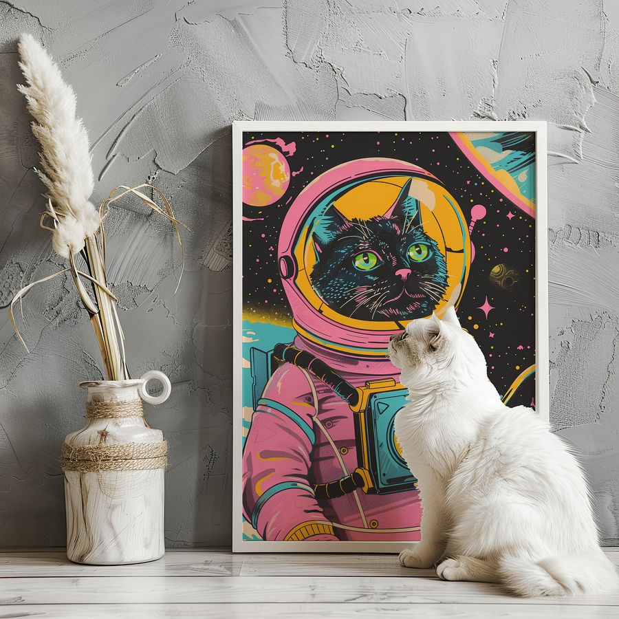 Astronaut Cat in Space Retro Wall Art Print product image (23)