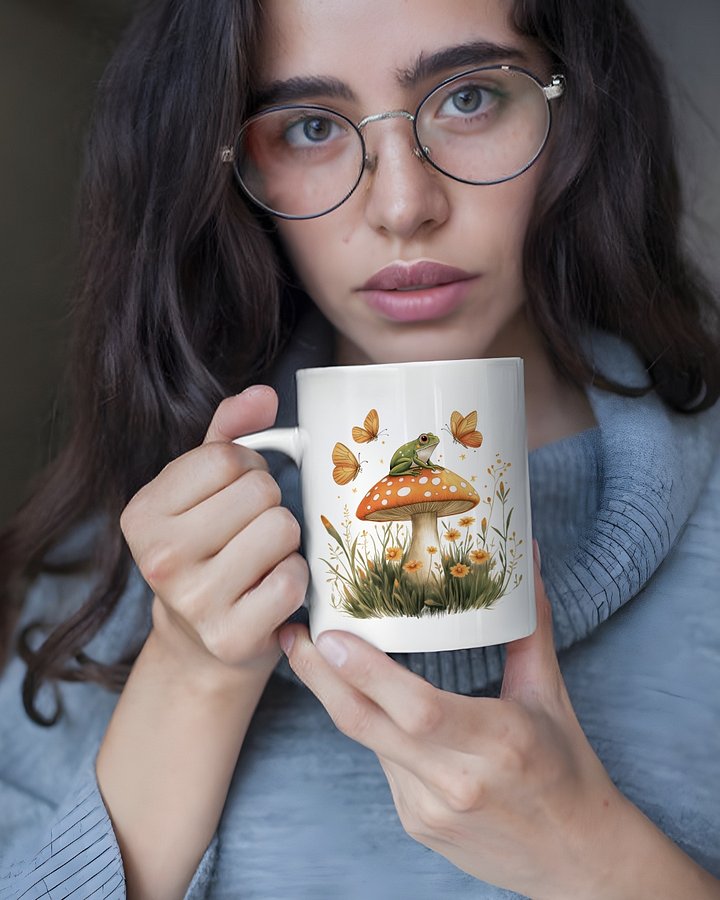 Whimsical Frog Mushroom Coffee Mug (White) product image (1)