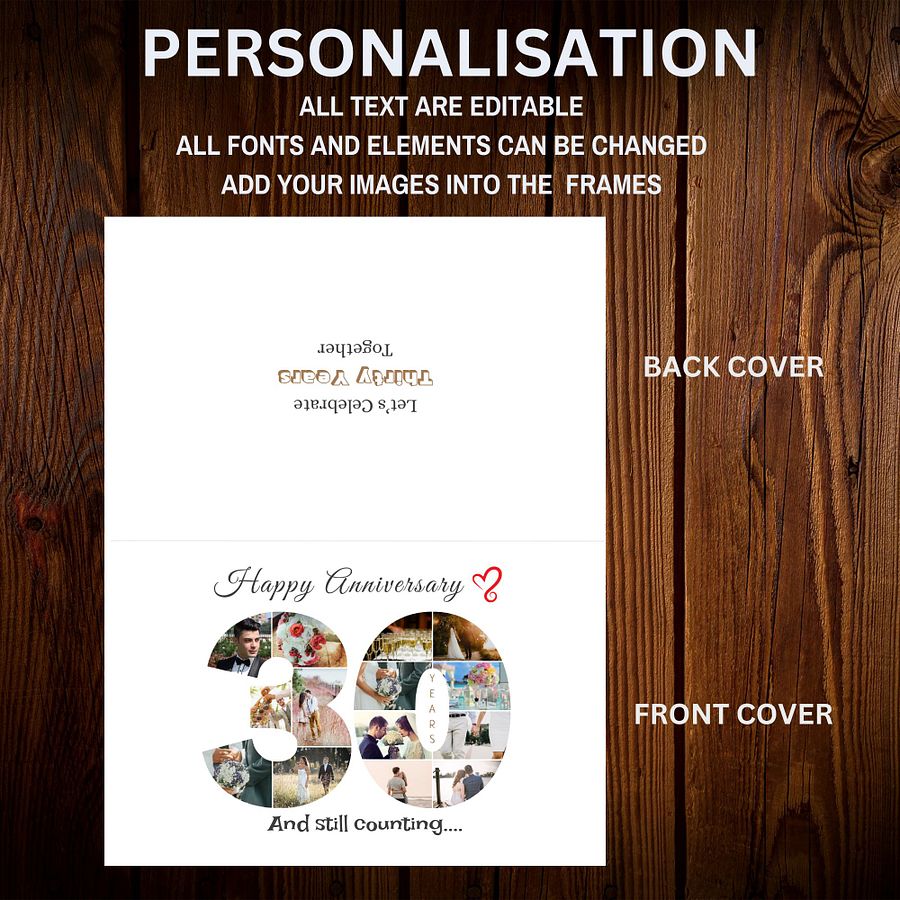 30 Year Anniversary Photo Card Editable Canva Template product image (5)