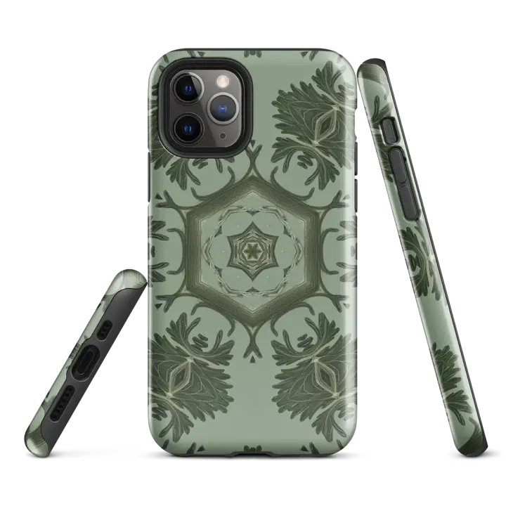 Tough Phone Case for iPhone® - Green Abstract Botanical Hex Geometric Pattern product image (1)