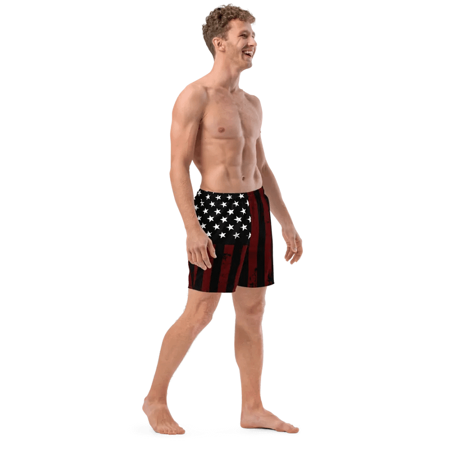 Distressed Black & Red Americana Swim Trunks product image (12)