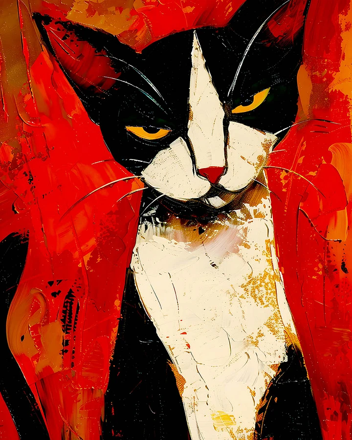 Intense Whiskered Gaze: Vivid Abstract Cat Art Print Matte Poster product image (1)
