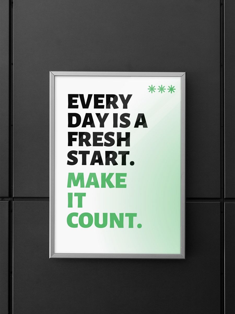 Inspirational Daily Fresh Start Poster, Positive Mindset Quote Wall Art, Motivational Home Decor, New Beginnings Office Artwork, Green Decor product image (5)